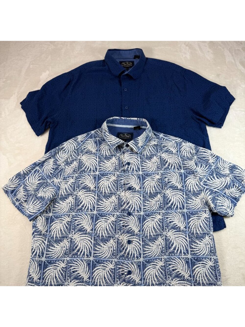 Lot of 2 Mens L Nat Nast Silk Button Up Shirts Blue Hawaiian Casual Beach
